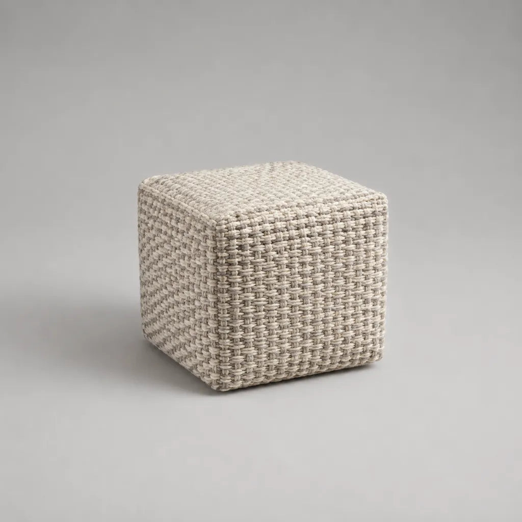 Pouf repose-pieds cubique en tissu beige clair, 40 × 40 × 40 cm