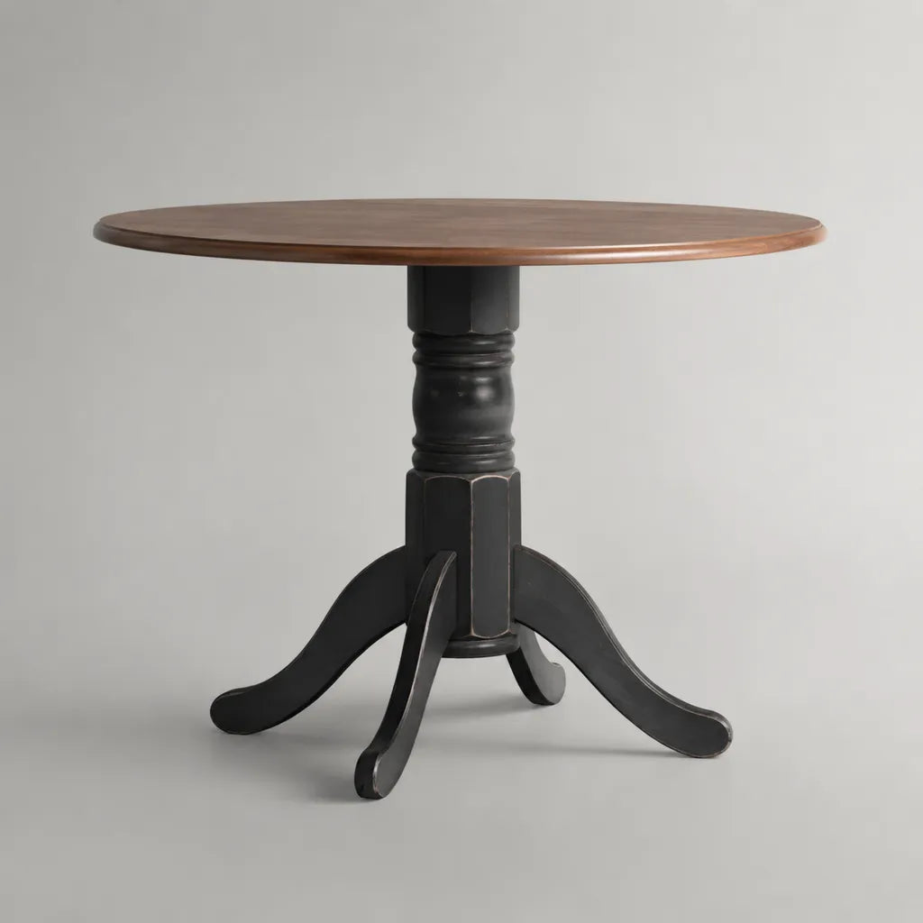 Table à manger ronde en manguier massif, brun et noir, Ø 120 × H 76 cm