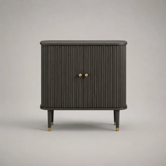 Buffet de rangement à 2 portes en MDF plaqué frêne brun foncé et métal couleur laiton, 90 × 40 × 100 cm