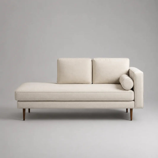 Méridienne 2 places en tissu crème avec accoudoir droit, 160 × 78 × 83 cm