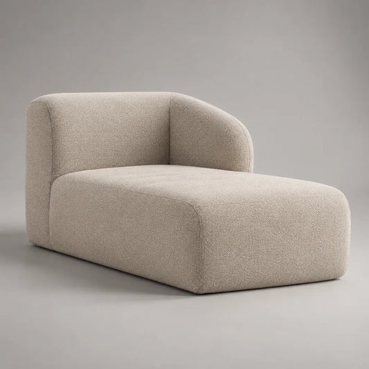 Méridienne chaise longue en tissu bouclé beige clair avec dossier arrondi, 85 x 170 x 78 cm