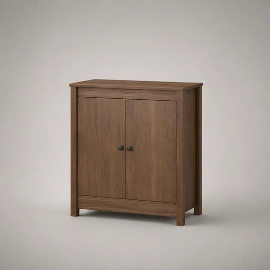 Buffet de rangement rectangulaire à 2 portes en MDF plaqué chêne et bois massif, marron noyer, 80 × 40 × 90 cm