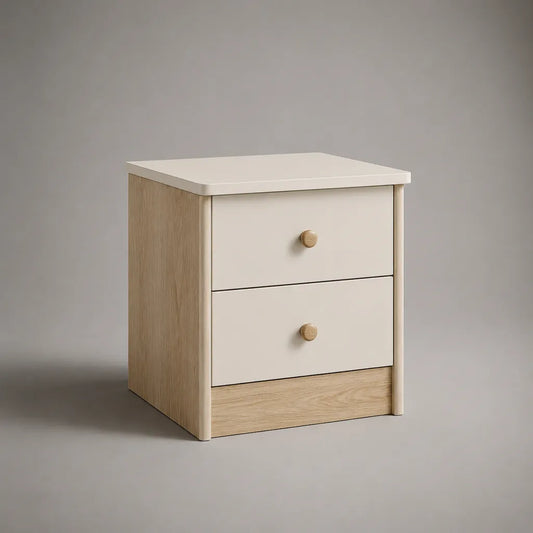 Table de chevet rectangulaire en panneaux de particules avec 2 tiroirs, beige et chêne clair, 40 × 35 × 50 cm